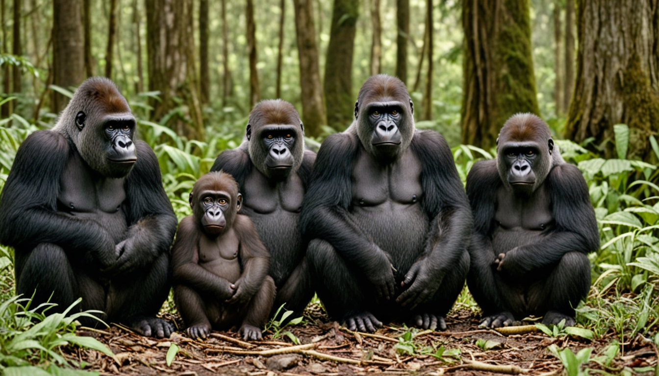 a picture of family of gorillas